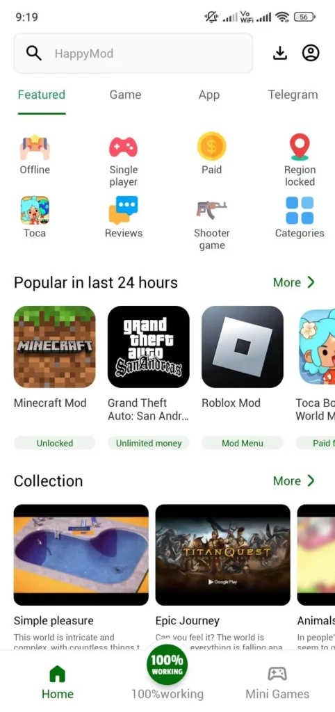 HappyMod app interface on Android