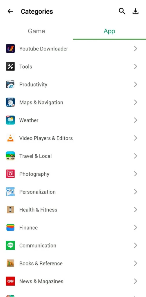 HappyMod search results and categories